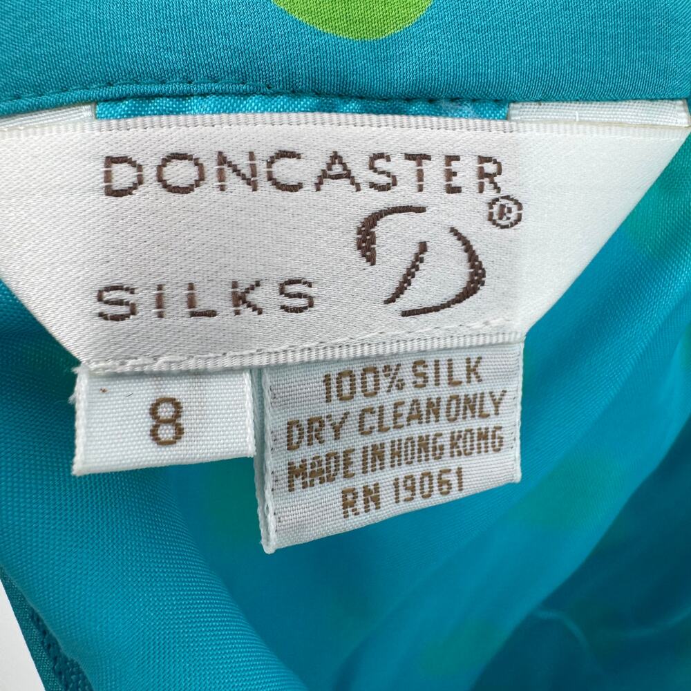Doncaster skirt women's 8 100% silk pencil polka dot lined blue green career NEW - Picture 8 of 10